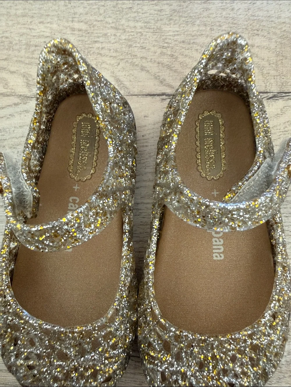 Mini Melissa Girls Glitter Gold Mary Jane Flats